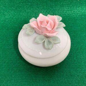 Porcelain White Round Ring Box Floral Trinket Storage Jewelry Vanity 3" Box Dish